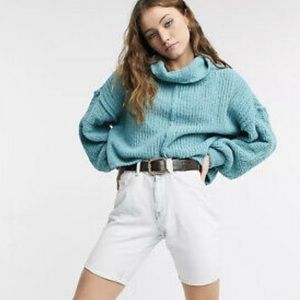 Free People Be Yours Pullover Aqua Emerald Blue Chunky Knit